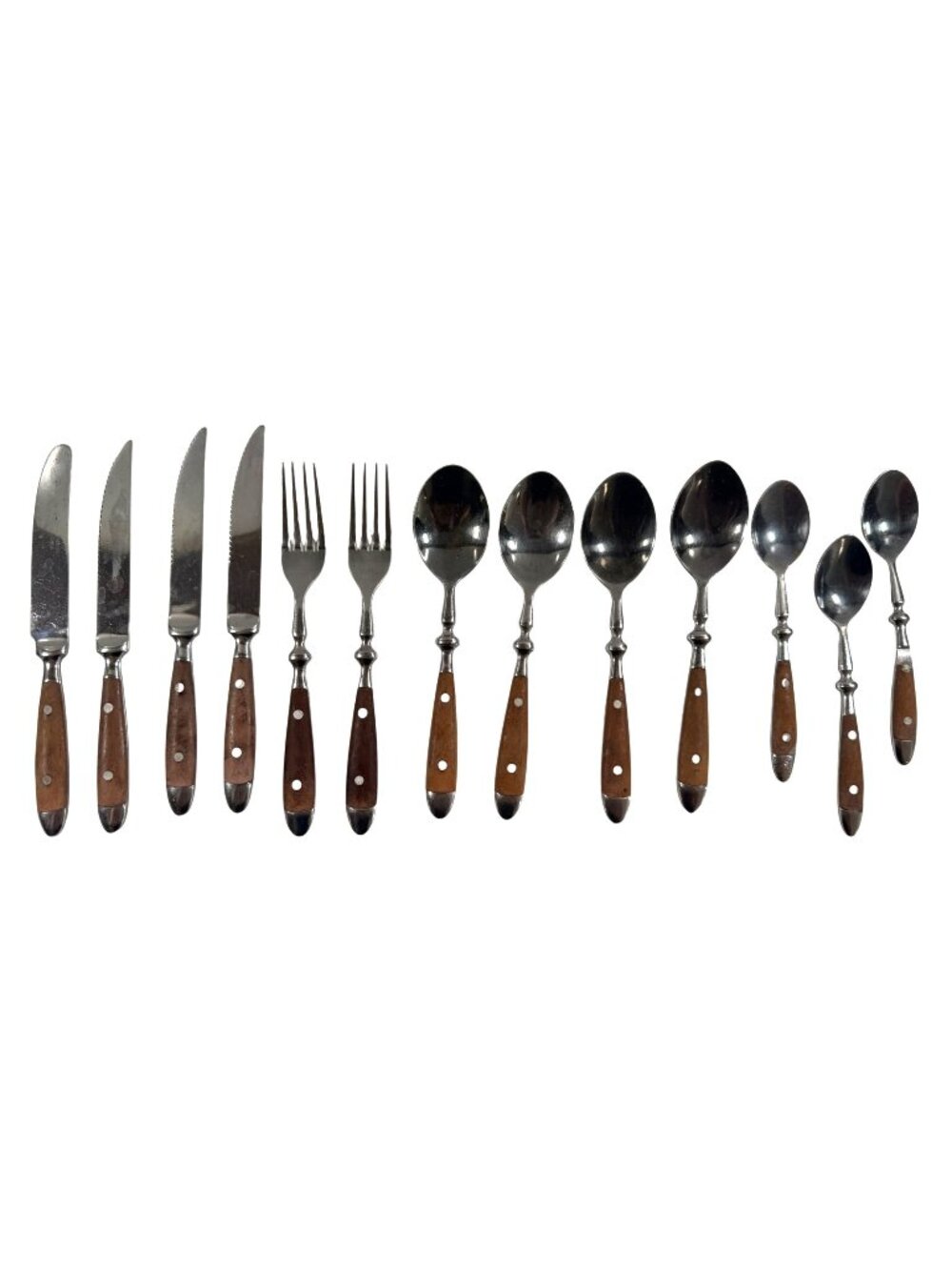 Vintage Washington Forge Town & Country Wood Handle Stainless Flatware 13pc Lot